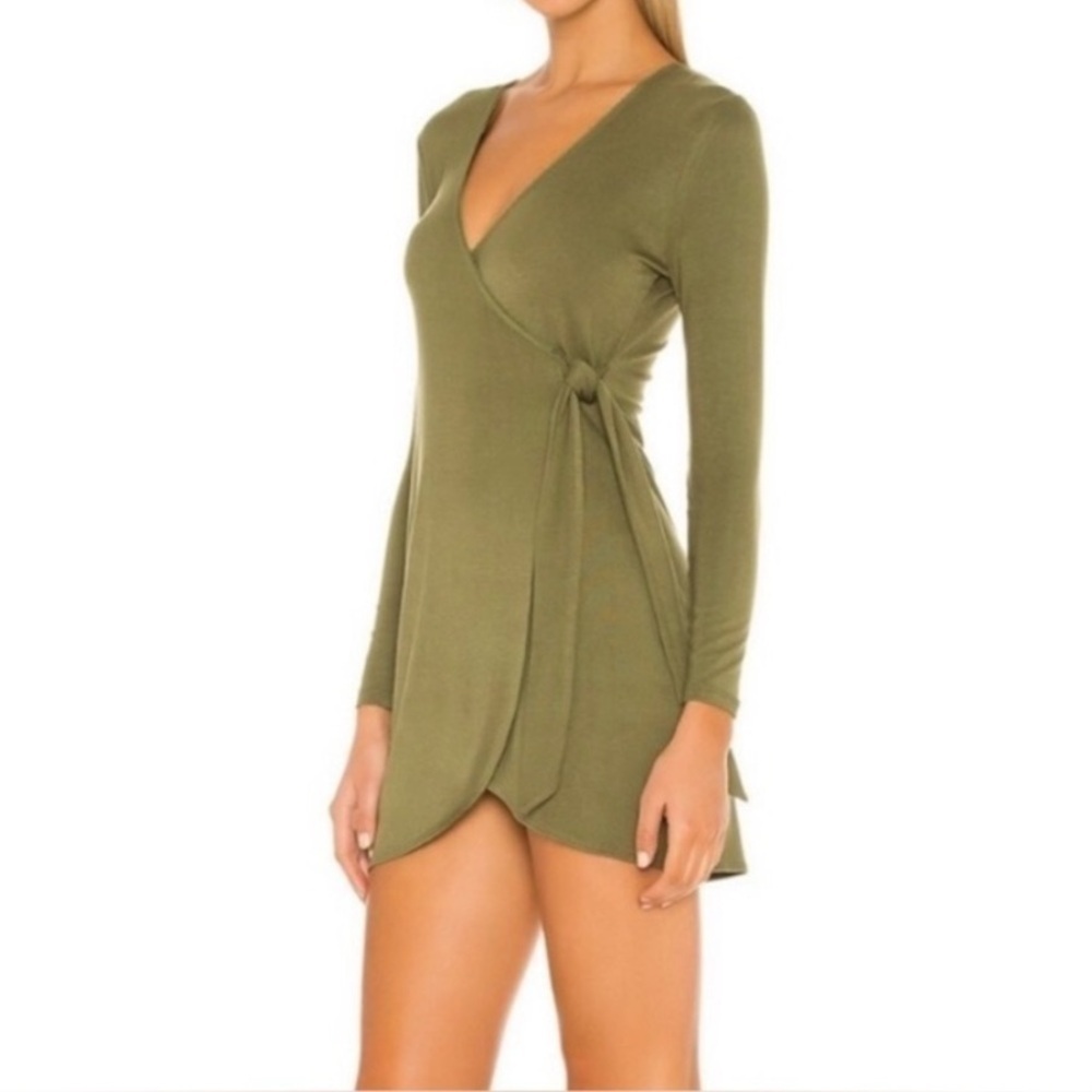 Privacy Please | NWT Piper Revolve Olive Green Super Soft Faux Wrap Mini Dress M - Picture 4 of 8